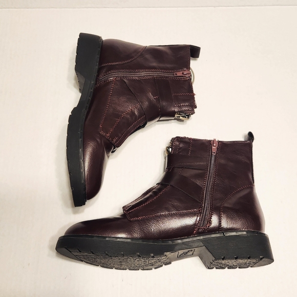 Dirty Laundry Maroon Motorcycle Ankle Boots Buckle Zipper 7.5 - Picture 3 of 11